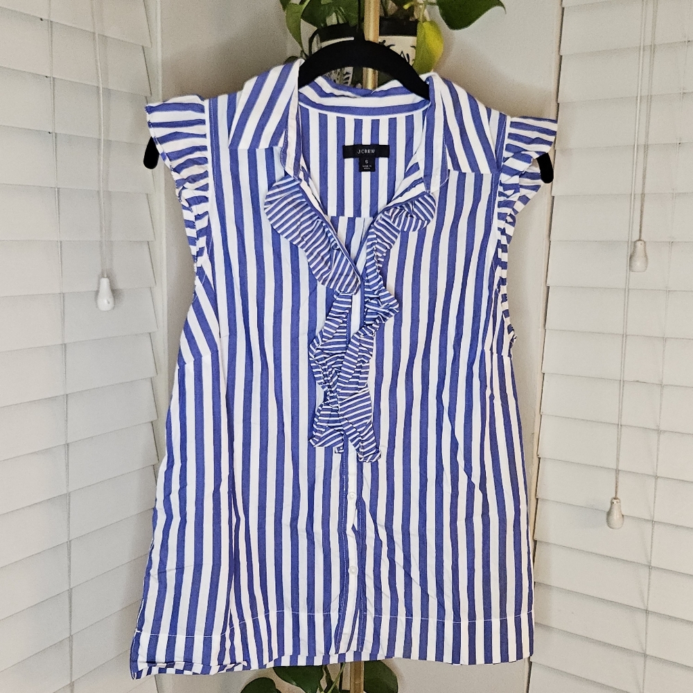 J. Crew Striped Button Down with Ruffle Detail
